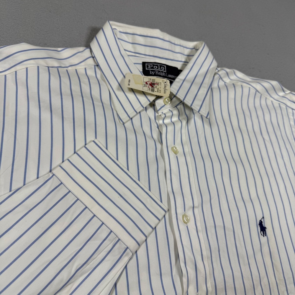 Polo Ralph Lauren Andrew Shirt Mens 17.5 36/37 Blue White Striped Cotton NWT